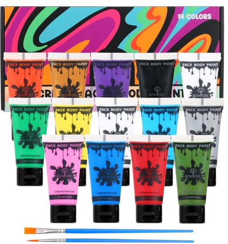 Bowitzki 14 couleurs peinture faciale set crème cosmétique 20ml peinture faciale à base d'eau adultes enfants Halloween Fête de Noël scène cosplay 0.7oz chacun