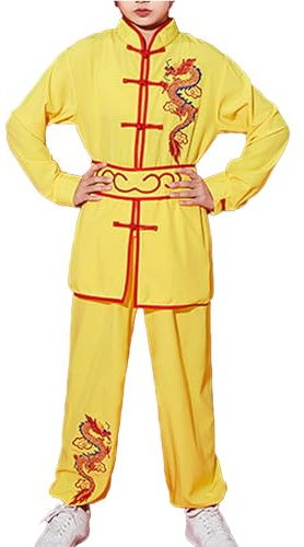 Jhaoyu Niños Chino Kung Fu Uniforme Niños Tradicional Tai Chi Wushu Artes Marciales Ropa Conjuntos Deportes Ropa Chándales, amarillo, 122-128
