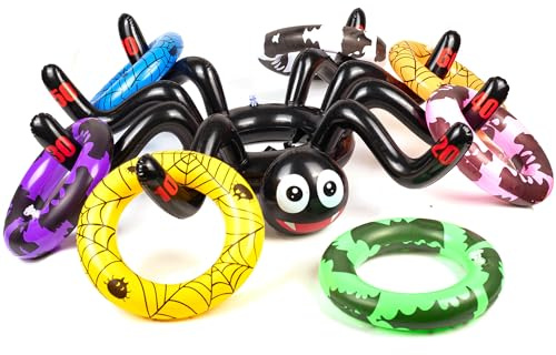 Inflatable Spider Hat Ring Toss Game - Halloween Toss Game Set with 8 Rings for Kids & Adults Indoor/Outdoor Fun