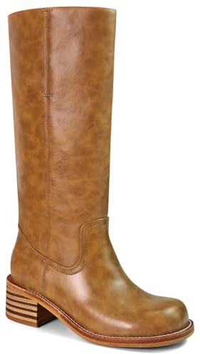 UBWDU Bottes hautes pour femme à talon carré et talon bas, marron, 37.5 EU
