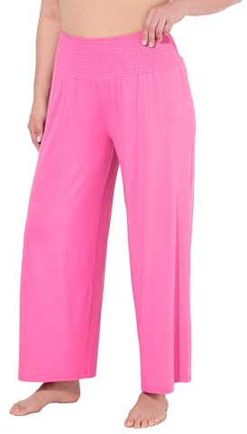 Ulla popken dam stora storlekar överdimensionerade marlenebyxor, vida ben, bred elastisk linning, ROSA, 50W / 32L