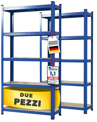 OfficeMarshal Confezione doppia di scaffali a carico pesante blu, 200 x 100 x 50 cm | Scaffale ad incastro, scaffalatura, scaffale a pavimento, sistema di incastro montabile senza attrezzi (Lakota)