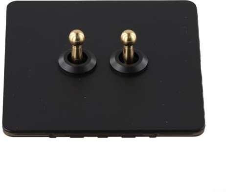 ComfyHarbor Stainless Steel Wall Toggle Light Switch, Black Wall Toggle Switch With Brass Rod Wall Toggle Light Switch For Homes Hotels Offices(2 Gang)