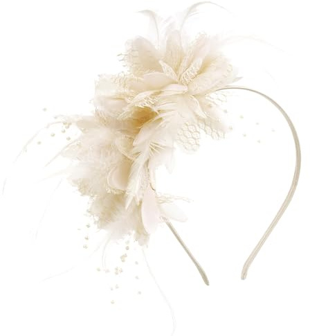 Pistha Womens Fascinators Hats Tea Party Hats for Women, Feather Pearl Veil Headband for Wedding Cocktail Dresses Accessories
