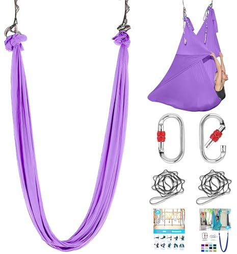 ZYOSJK Hamaca aérea de seda de 5.5 yardas para exteriores, columpio de yoga aéreo para adultos, hamacas de yoga aéreas para exteriores, sedas aéreas para gimnasia (morado claro)