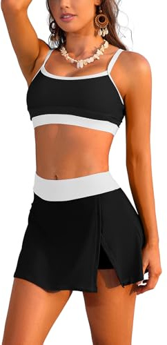 SHEKINI Maillot de Bain Deux Pièces Femme Push Up Ensemble Bikini Set Taille Haute Jupe de Bain Chic Élégant 2 Pièces Tankini Beachwear Été