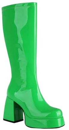 Generisch Bottes pour femmes en cuir synthétique avec talon plateforme montant jusqu'au genou - Bottes longues à enfiler - En cuir PU - Bottines - Bottes à talon bloc - Bottes de transition mi-hautes
