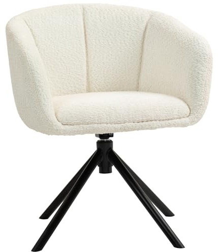 HOMCOM Chaise de Salle à Manger pivotante 360°, Chaise de Cuisine avec Assise rembourrée, accoudoirs, piètement en métal, Tissu Effet touffetage, pour Salon, Maison, crème