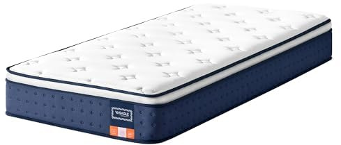 VASAGLE Colchón Individual, 90 x 190 x 25 cm, Colchón Híbrido con Muelles Ensacados, Espuma Viscoelástica con Gel, 7 Zonas de Soporte, Bordes Reforzados, Funda Transpirable, Azul RMZ221QZ02