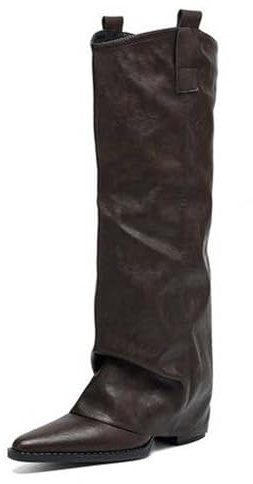 Fashionable Knee-High Boots with Pointed Toe, Robust Heel, Elegant Overknee Boots for Urban Style, Winter Boots, Women's Lined, Western Ankle Boots for Women, brown, 5 UK