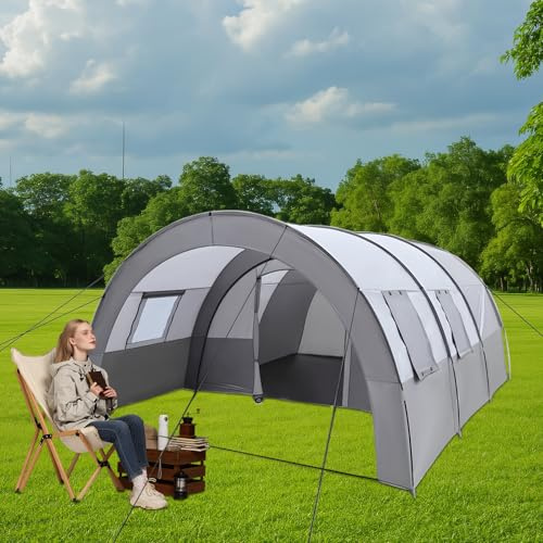 Tente tunnel pour 6 personnes, tente familiale étanche de 1500 mm et indice de protection solaire de 50+, pour camping, voyage, trekking, jardin, 350 x 480 x 206 cm