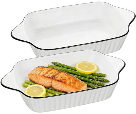 Lasagna Baking Dish, Ceramic Baking Dishes, 10.5in Rectangular Bakeware with Handles, Shepherds Pie Bakeware, Oven Safe & Microwave Safe (Rectangular - 2 Pack)