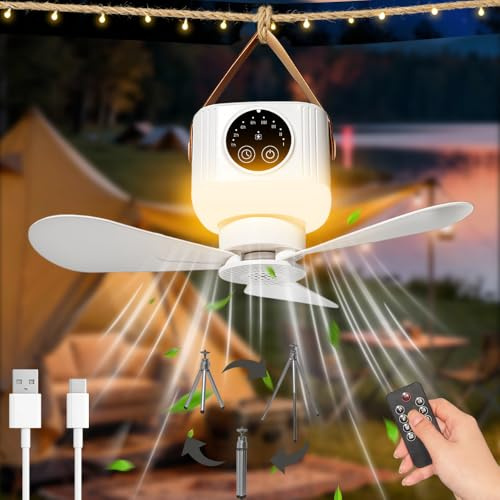 Lámpara Ventilador Techo con Luz LED,Ventilador de Techo Portátil Camping