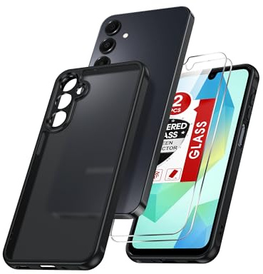 LeYi for Samsung Galaxy A16 4G/5G Phone Case with 2 Screen Protector Black | Translucent Matte Back, Military Grade Protection, Slim Rugged Shockproof Protective Mobile Cover for A 16-Black