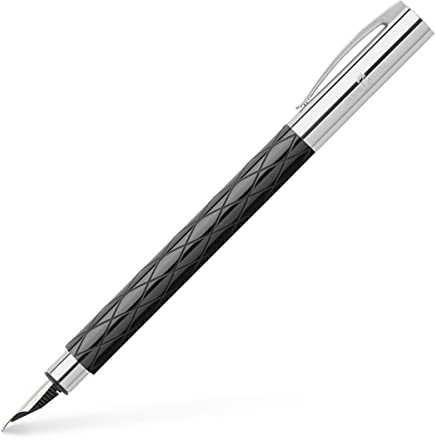 Faber-Castell 148920 - Füllfederhalter AMBITION Edelharz Rhombus, Feder: M, inklusive Geschenkverpackung, Schaftfarbe: schwarz/silber