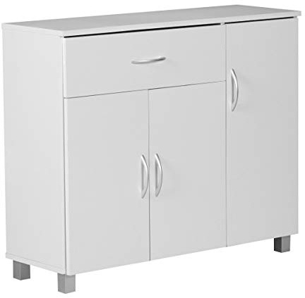 FineBuy Design Sideboard SETE 90 x 75 x 30 cm, Schränkchen mit 1 Schublade 3 Türen, Moderne Schlafzimmer Kommode, Anrichte Esszimmer, Schmaler Schuhschrank mit Schublade Weiß