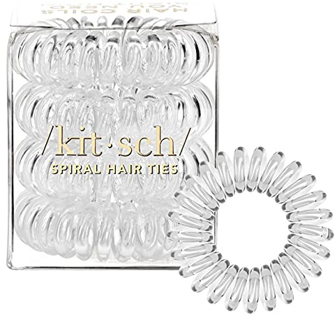 Kitsch Spiral Hair Ties for Women - Waterproof Ponytail Holders, Stylish Phone Cord Hair Coils for Girls, Thick and Thin Hair, 4 Pcs (Transparent)