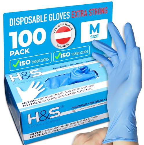 ISC Hygiene & Safety nitrilhandskar EXTRA starka, engångshandskar, handskar för engångsbruk - 100 st storlek 8 M, blå - puderfria latexfria - engångshandskar av gummi