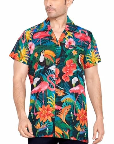 CLUB CUBANA Camicia Hawaiana Floreale Casual A Maniche Corte Classica Slim Fit da Uomo M
