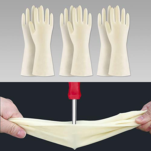 BOOMJOY Nitrile Cleaning Gloves, Heavy Duty Dishwashing Gloves, Reusable Large Gloves for Kitchen, Bathroom, Gardening, Working, Pet Care - White, 3 Pairs, Size L
