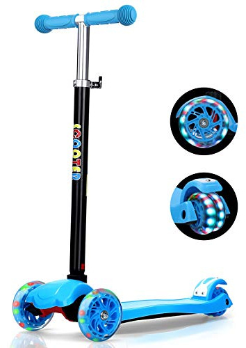 IMMEK Monopattino per Bambino e Bambina 3 a 12 Anni Bambini Giocattoli Regali, Monopattino Struttura Leggera & Regolabile Manubrio Altezza con Tre PU Luce LED Ruotes Carico Massimo 50KG (Blu)