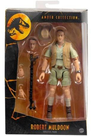 Jurassic World Toys Amber Collection Robert Muldoon 6-in/15.2-cm Action Figure, Swappable Hands & Head, Hat & Dino Shocker Accessories, Collectible Gift for 8 Years Old & Up