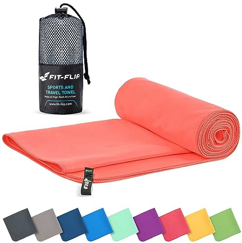 Fit-Flip Asciugamano microfibra - compatto e ultraleggero - asciugamani palestra - il perfetto telo mare grande - ottimale per viaggio, sport e piscina (50x100cm pesca)