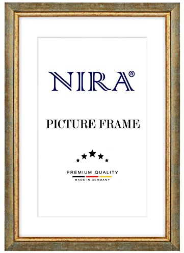 NiRa Marco de fotos de madera maciza 60 x 80 cm en Turquesa Oro | Color y tamaño seleccionables | Marco para pósteres | Puzzle | Foto collage HD060