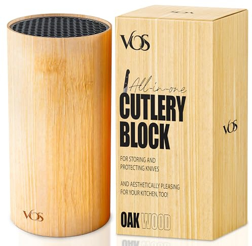 Vos Universal Knife Block - Countertop Knife Block Without Knives - Knife Holder with Non-Slip Base Sturdy Knife Organizer - Space Saving Knife Stand, Sleek & Modern Knife Rack - Bamboo