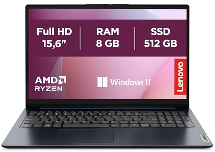 Lenovo IdeaPad 1 Gen 7 - Ordenador Portátil 15.6 FullHD (AMD Ryzen 7 5700U, 8GB RAM, 512GB SSD, AMD Radeon Graphics, WiFi 6, Windows 11 Home) Azul - Teclado QWERTY Español