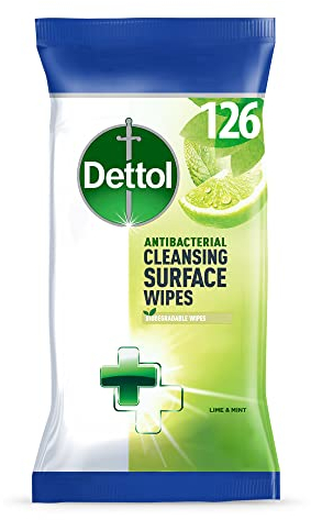 Dettol Antibacterial Lime & Mint Cleaning Wipes - 126 Count | Germ Protection, Fresh Scent, Multi-Surface Use, Convenient for Home, Office, Travel, Hygiene Essentials