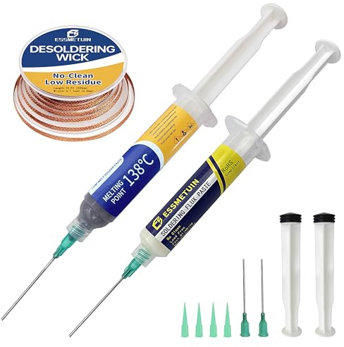 Sn42/Bi58 Lead Free Solder Paste (30g) & No Clean Soldering Flux(10cc) & Soler Wick for Electronic Soldering, SMD/SMT Remove