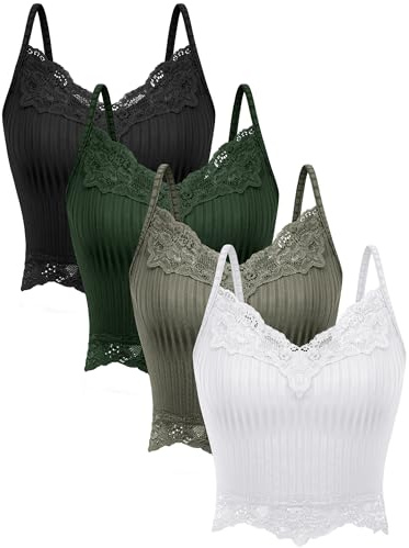 Bencailor 4 Canotte in Pizzo Canottiera Y2k Top Corto da Donna in Maglia a Costine (Verde Scuro, Nero, Verde Oliva, Bianco, L)
