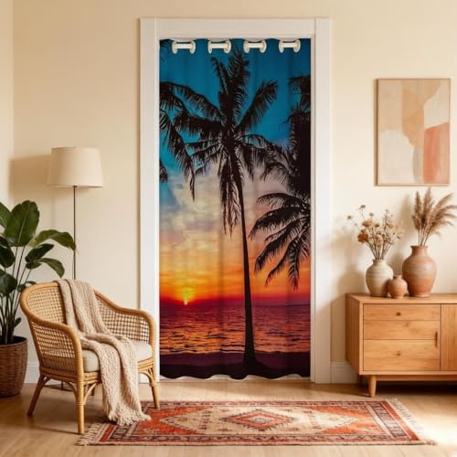 Loussiesd Ocean Sunset Doorway Curtain Privacy Mat Hawaiian Palm Tree Door Cover Soft Cozy Insulated Thermal Curtains For Bedroom Home Teens Living Room 106x203cm1Panel