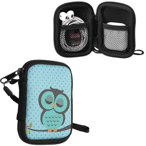 kwmobile Funda de Neopreno para Auriculares - Carcasa Universal de con Cremallera para Cascos - búho dormilón