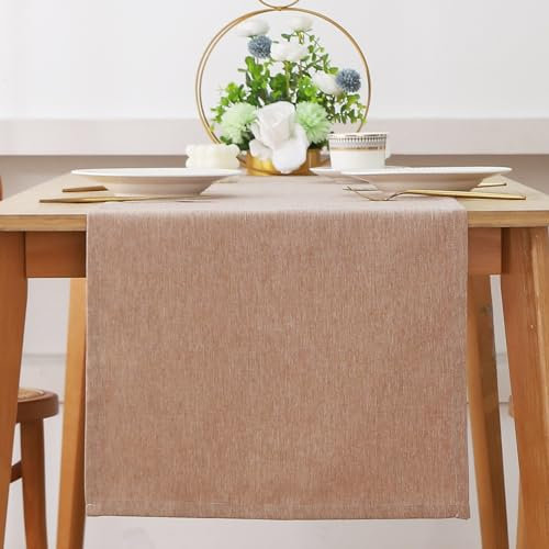Tischläufer Modern, Tischläufer Leinenoptik Abwaschbar, Wasserabweisend Fleckschutz Table Runner Tischwäsche, Tischdecke Tischdekoration Für Küche Esstisch Tisch Party Urlaub (40 x 180 cm,Curry)