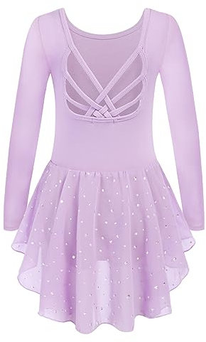 Arshiner Ballett Kleider Kinder Mädchen Ballettkleidung Tanzkleider Lila Baumwolle Tanzbekleidung Ballett Trikot mit Rock Tutu 140/5-6 Jahre