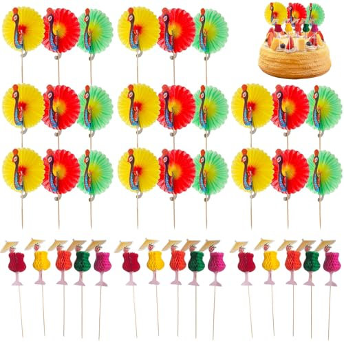 VireEyU 100 Stück Cocktail Deko-Sticks, Bunte Party Getränkestäbchen, Cocktailspieße mit Pfau-Motiv für tropische Drinks und Fruchttassemarkierungen