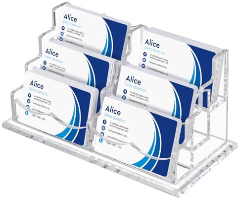 SWAWIS 6 Fächer Visitenkartenhalter Transparent, Acryl-Visitenkartenständer für Business Schreibtisch, Visitenkarten Aufsteller für Damen und Herren, Passend für 300 Visitenkarten