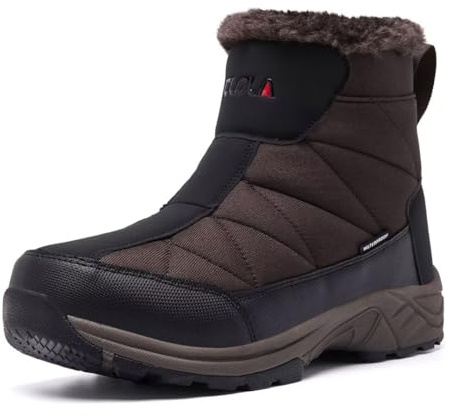 TLOLA Chaussures d'hiver pour homme - Imperméables et chaudes - Doublure chaude - Antidérapantes - Chaussures de randonnée - Chaussures de trekking - Ski - Pêche - Chaussures d'extérieur, marron, 42
