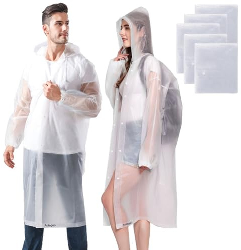 Aolegoo 5 Pezzi Poncho Impermeabile, Riutilizzabile Raincoat Con Borsa per la Conservazione per Bicicletta Trekking Concerti Stadio Festival (Bianco)