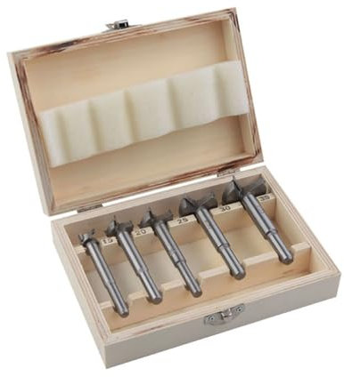 HLJMRD 5pcs Wood Forstner Drill Bit Set, High Carbon Steel Forstner Bits for Wood, Wood Drills Bits Set (Ø 15/20/25/30/35mm), Round Shank Drill, for Woodworking, Furniture, Door Hinge Hole