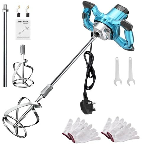 Portable Concrete Mixer Machine 3100W Electric Cement Mortar Mixer Handheld Paddle Mixer Grout Plaster Mixer, Adjustable 6 Speed, M14 Stirring Mount, 2M Power Cable, Drill Mixer Stirring Tool