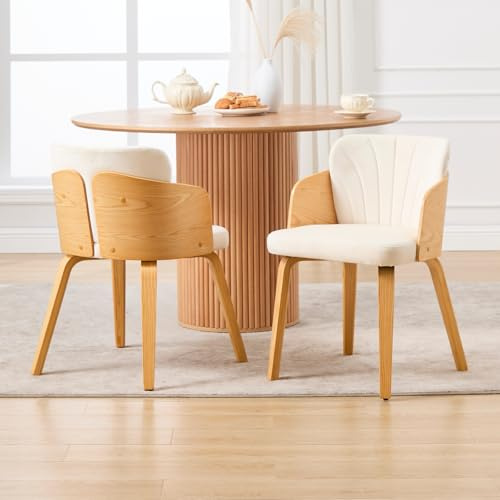 chairus Sillas de Comedor Madera Juego 2 de Sillas Cocina Tapizadas en Terciopelo, Sillas Restaurante de Rústico Sillas de Salón Modernas con Patas Madera Maciza para Hogar/Cafetería, Beige