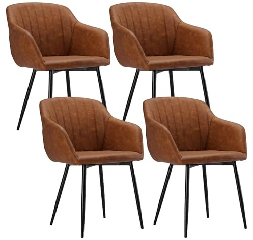 Goeurvant Dining Chairs Set of 4 PU Leather Armchair for Living Room with Metal Legs Kitchen Chairs, Brown