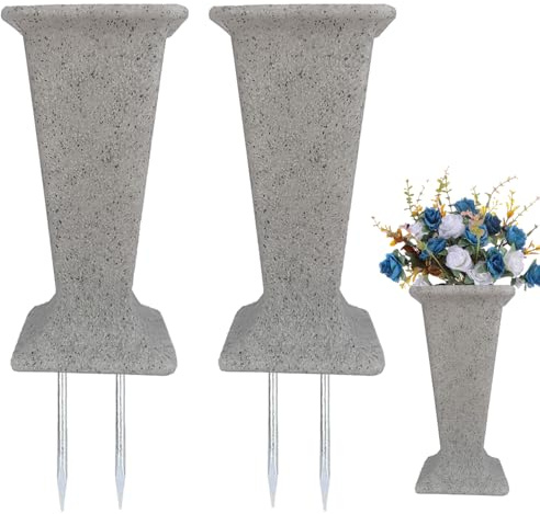 TFANUO Cemetery Vase for Grave Headstones with Metal Spike Flowers Fake Floral Holder for Atificial Outdoor Tombstone Decorations Markers memorials Sympathy for Loss of Loved Ones (2)