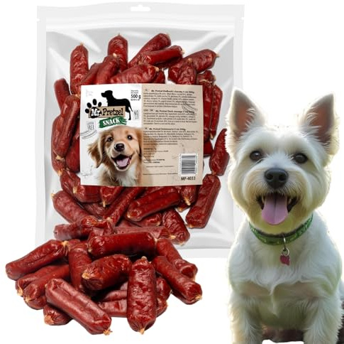 Mr. Pretzel Salsicce anatre – spuntino sano premium naturale e senza cereali – ricompensa morbida per cani – 500 g