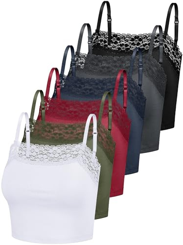 Bencailor 6/8 Pcs Women's Lace Camisole Spaghetti Strap Bralettes Crop Tops Half Cami Bandeau Tank(White, Red, Black,3X-Large)
