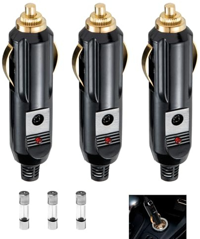 3 Pezzi Prese Maschio per Accendisigari Auto 12V 24V, Presa Accendisigari Alta Potenza con LED Rosso e Fusibile 20A, Connettore Universale Aux per Pompe Aspirapolvere Frigoriferi Inverter