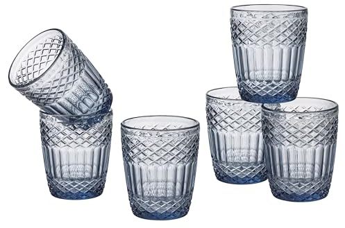 Baroni Home Set 6 pz di Bicchieri in Vetro Decorati con Rifiniture in Rilievo da 30 CL, Lavabili in Lavastoviglie, 8x8x10, Blu